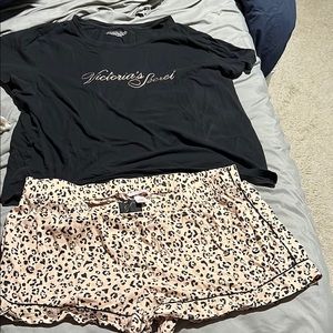 Victoria's Secret Black and Tan Pajama Set